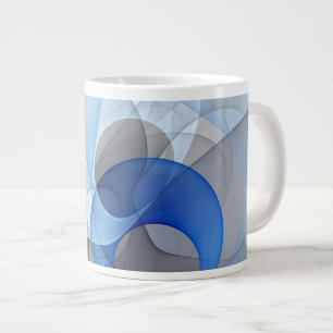 Modern Abstract Blue Grey Fractal Art Graphic Large Coffee Mug