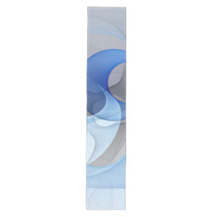 Modern Abstract Blue Grey Fractal Art Graphic Medium Table Runner