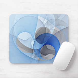 Modern Abstract Blue Grey Fractal Art Graphic Mouse Mat