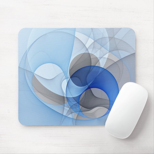 Modern Abstract Blue Grey Fractal Art Graphic Mouse Mat (With Mouse)