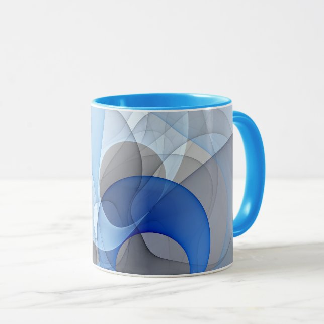 Modern Abstract Blue Grey Fractal Art Graphic Mug (Front Right)