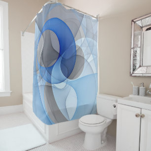 Modern Abstract Blue Grey Fractal Art Graphic Shower Curtain
