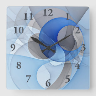 Modern Abstract Blue Grey Fractal Art Graphic Square Wall Clock