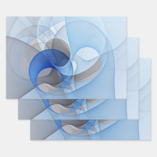 Modern Abstract Blue Grey Fractal Art Graphic Wrapping Paper Sheet