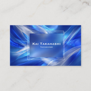 Modern Abstract Blue Luminous Wave White Frame Business Card