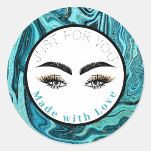 Modern Abstract Blue Marble Glam Gold Makeup Eyes Classic Round Sticker