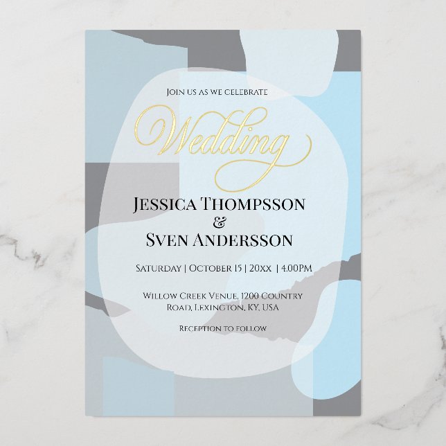 Modern Abstract Blue Minimalist Artistic Wedding  (Front)