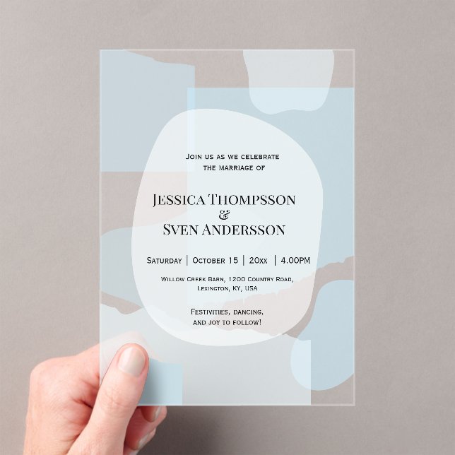 Modern Abstract Blue Minimalist Artistic Wedding  Acrylic Invitations (Insitu (Handheld))
