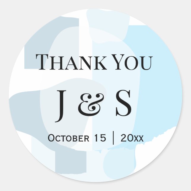 Modern Abstract Blue Minimalist Artistic Wedding  Classic Round Sticker (Front)