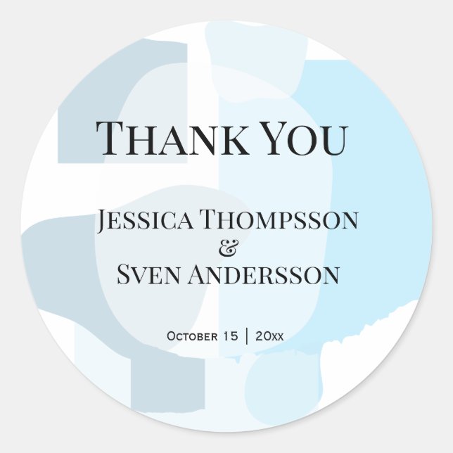 Modern Abstract Blue Minimalist Artistic Wedding  Classic Round Sticker (Front)