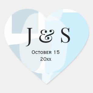 Modern Abstract Blue Minimalist Artistic Wedding  Heart Sticker