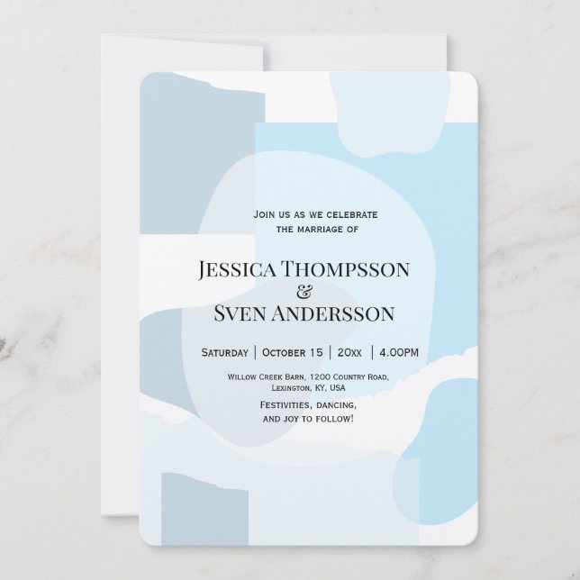 Modern Abstract Blue Minimalist Artistic Wedding  Invitation (Front)