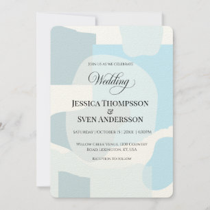 Modern Abstract Blue Minimalist Artistic Wedding  Invitation