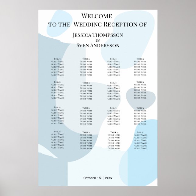 Modern Abstract Blue Minimalist Artistic Wedding  Poster (Front)