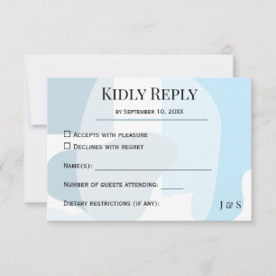 Modern Abstract Blue Minimalist Artistic Wedding  RSVP Card