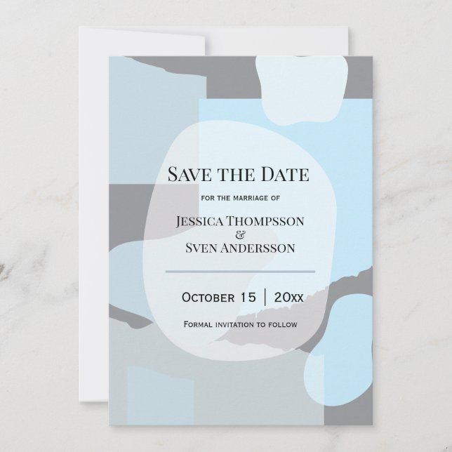 Modern Abstract Blue Minimalist Artistic Wedding  Save The Date (Front)