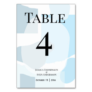 Modern Abstract Blue Minimalist Artistic Wedding Table Number