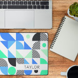 Modern Abstract Blue Mint Geometric Desk Mat<br><div class="desc">This modern desk mat features colourful geometric pattern in black,  blue and green shades on white. Personalise it with name in lower right corner.</div>