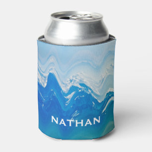 Modern Abstract Blue Ocean Art Personalised Can Cooler
