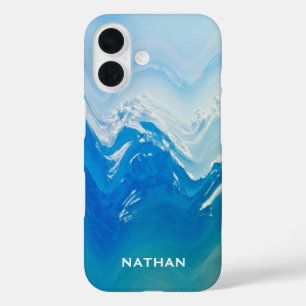 Modern Abstract Blue Ocean Art Personalised iPhone 16 Case