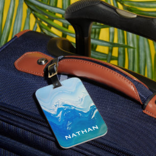Modern Abstract Blue Ocean Art Personalised Luggage Tag