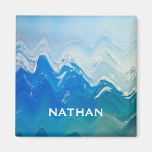 Modern Abstract Blue Ocean Art Personalised Magnet