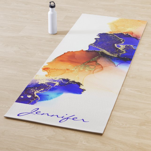 Modern Abstract Blue Orange Gold  Yoga Mat (In Situ)