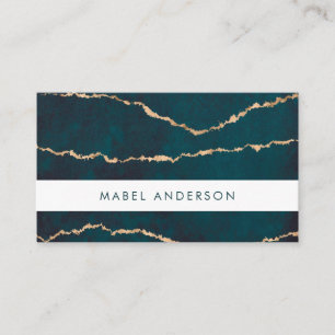 Modern Abstract Blue Petrol Gold Leaf Business Card