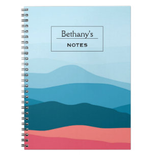 Modern Abstract Blue Pink Mountains Personalised Notebook