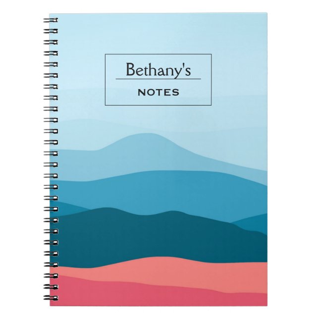 Modern Abstract Blue Pink Mountains Personalised Notebook (Front)