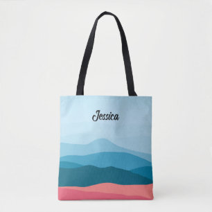 Modern Abstract Blue Pink Mountains Personalised Tote Bag