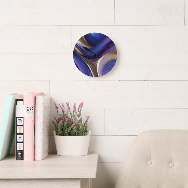 Modern Abstract-Blue Purple and Gold Round Clock (Reading Room)
