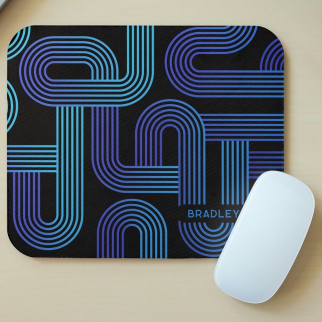 Modern Abstract Blue Purple Geometric Custom Name Mouse Mat (Creator Uploaded)