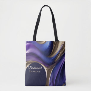 Modern Abstract-Blue Purple Gold-Bridesmaid- Tote Bag