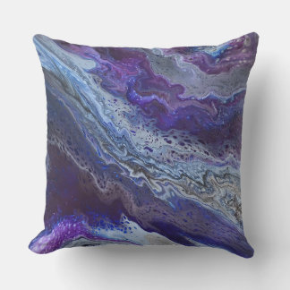 Modern abstract blue, purple, grey, white cushion