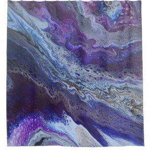 Modern abstract blue, purple, grey, white shower curtain
