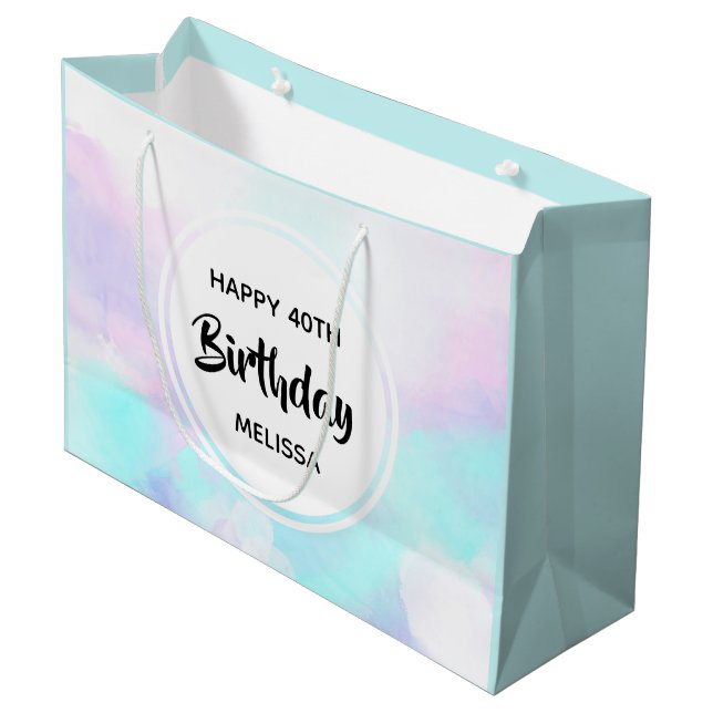 Modern Abstract Blue & Purple Watercolor Birthday Large Gift Bag (Front Angled)