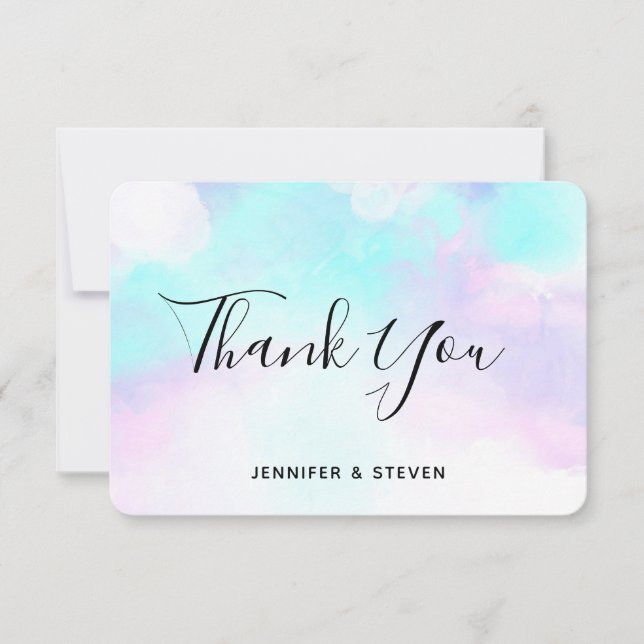 Modern Abstract Blue & Purple Watercolor Thank You Card (Front)