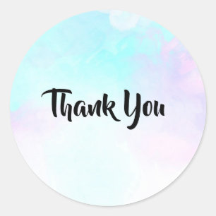Modern Abstract Blue & Purple Watercolor Thank You Classic Round Sticker
