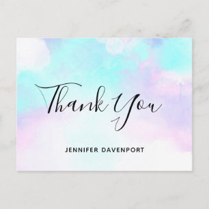 Modern Abstract Blue & Purple Watercolor Thank You Postcard
