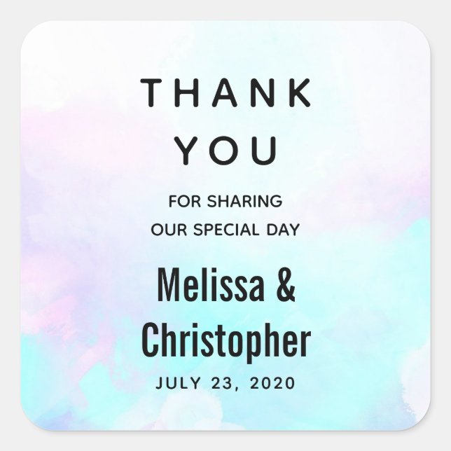 Modern Abstract Blue & Purple Watercolor Thank You Square Sticker (Front)