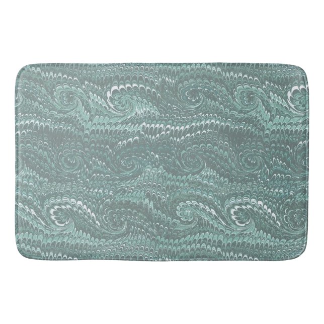 Modern Abstract Blue Swirls Marble Pattern Bath Mat (Front)