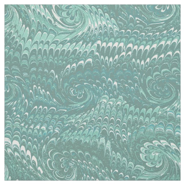 Modern Abstract Blue Swirls Marble Pattern Fabric (Swatch)