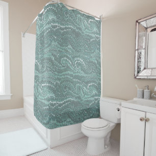 Modern Abstract Blue Swirls Marble Pattern Shower Curtain
