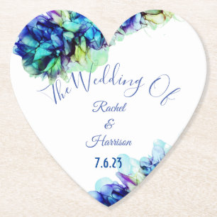 Modern Abstract Blue Teal  & Turquoise Wedding   Paper Coaster