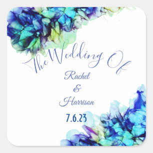 Modern Abstract Blue Teal  & Turquoise Wedding   Square Sticker