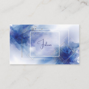 Modern Abstract Blue Watercolor Gold Geometric Business Card