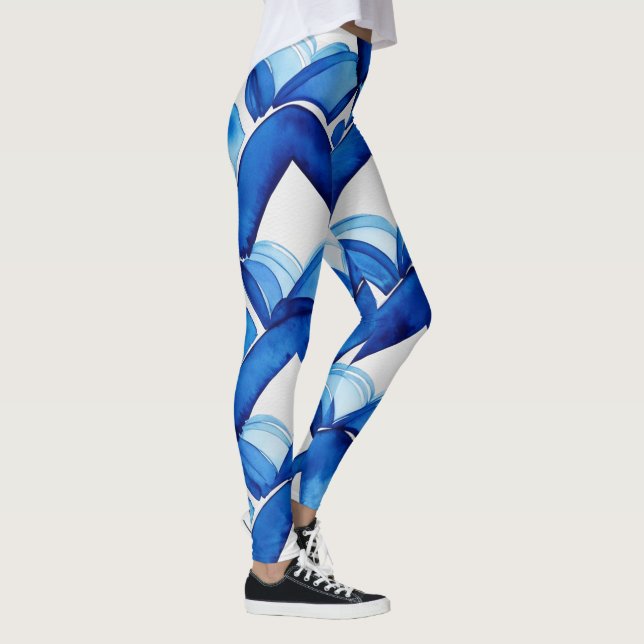 Modern Abstract Blue Watercolor Leggings  (Right)