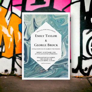 Modern Abstract Blue Waves Artsy Minimal Wedding Invitation