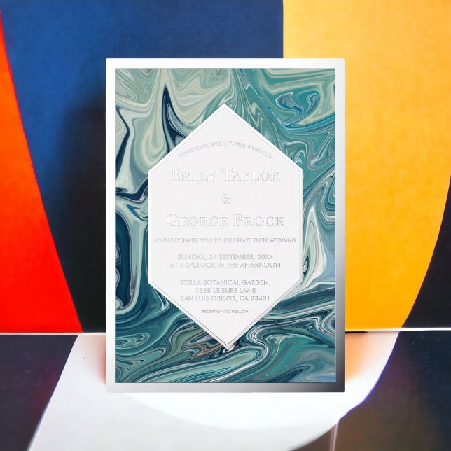 Modern Abstract Blue Waves Minimal Wedding Silver (Creator Uploaded)